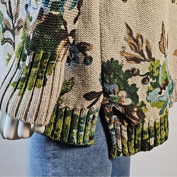 J. Jill Tan Green Turquoise Floral Knit Turtleneck Pullover Sz. L Sweater - Picture 13 of 14